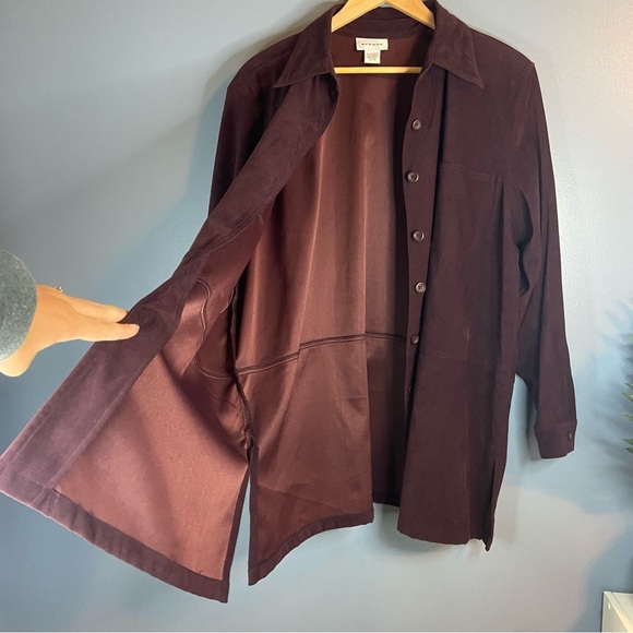 Avenue Wine Purple Button Up Longline Shacket Jacket - Picture 4 of 7